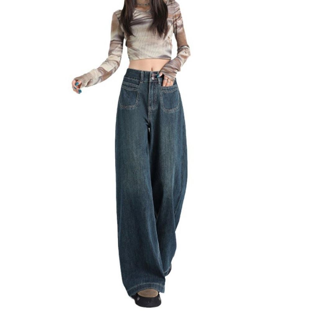 Personalized versatile wide-leg jeans women's spring and autumn new high-waisted drape design sense fashionable floor-mopping jeans