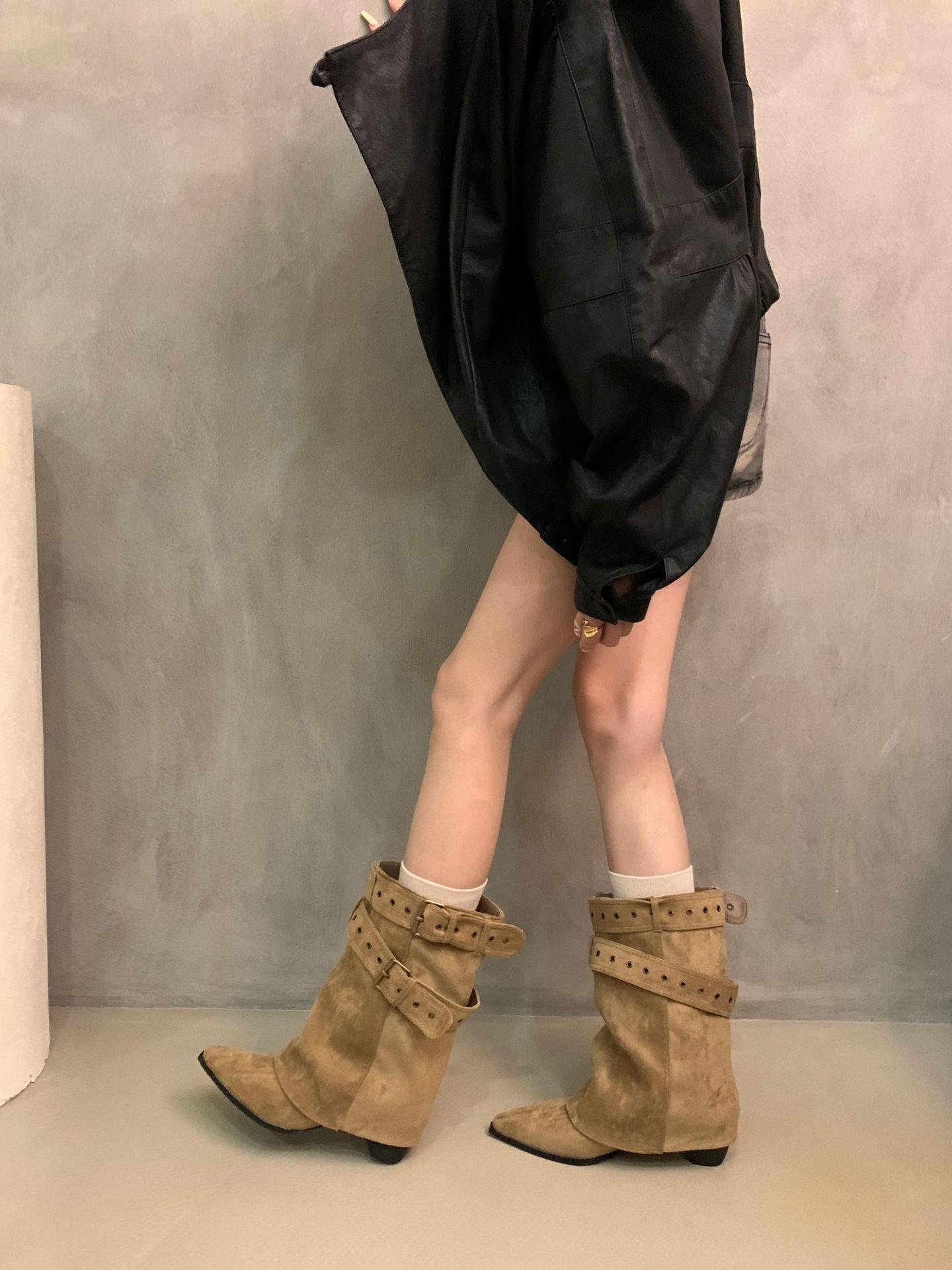 

Boots 2025 Spice Girl Western Short Boots Boots Tube New Early Autumn American Belt Buckle Niche Design Short Boots Women s Boots 39 хаки