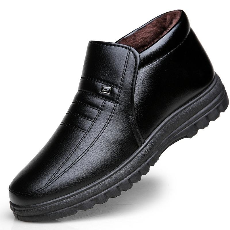 Winter Shoes Winter High Top Shoes Plush Men's Shoes Winter Warm Men's Cotton Shoes Men's Patent Leather Business Casual Shoes Cotton Shoes