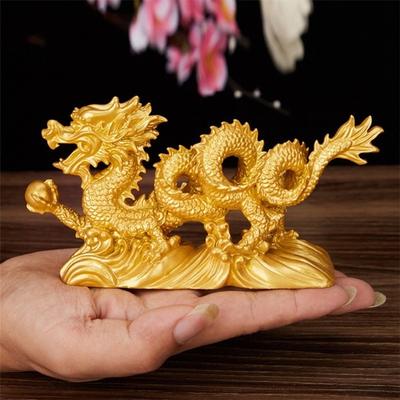 Chinese Geomancy Gold Dragon Figurine Statue Ornaments for Luck & Success