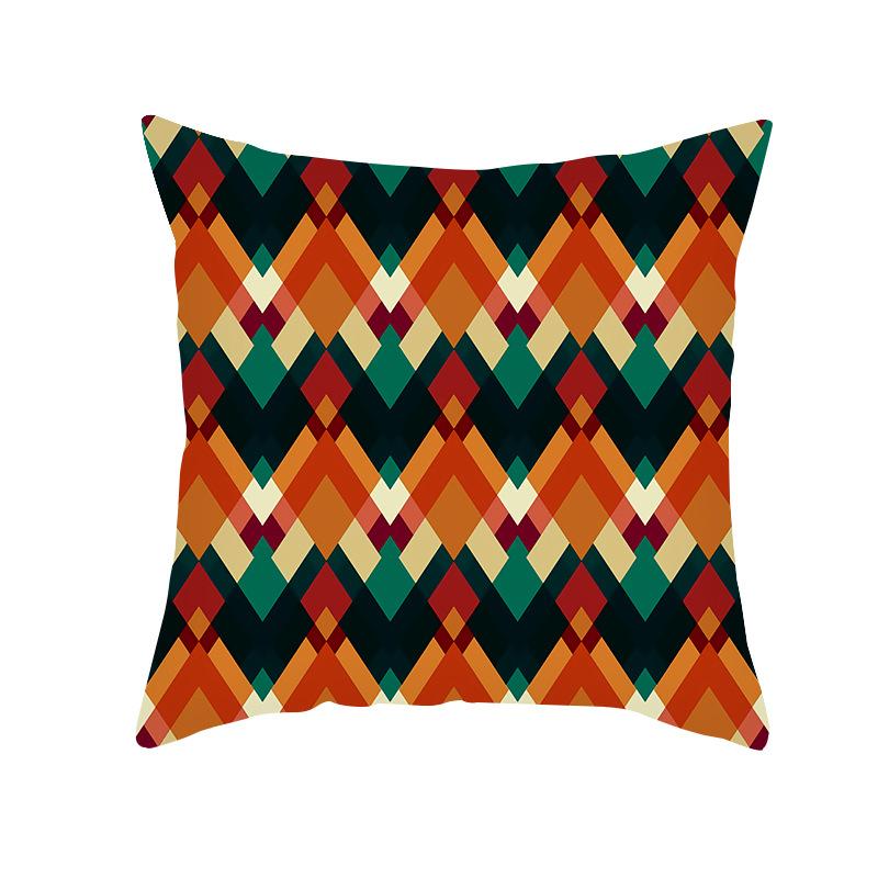 Bohemian Printed Peach Skin Velvet Pillow Cover Colorful Geometric Abstract Ethnic Style Pillow Cover