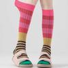Women's Spring and Autumn Fashion Retro Collision Color Stripe Thin Long Tube Stack Socks