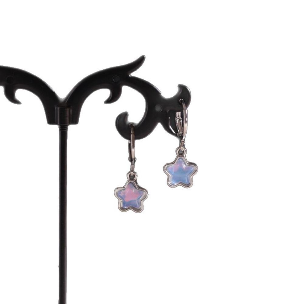 Dreamy Pink Blue Five-pointed Star Imitation Moonstone Dangle Earrings for Women Cute Aesthetic Star Hoop Earrings Jewelry Gifts