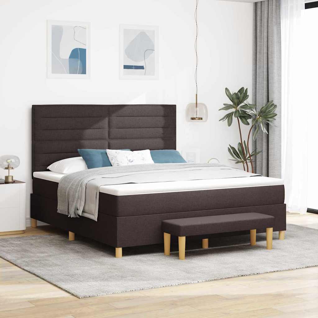 Box Spring Bed with Headboard Dark Brown 200 x 180 cm Fabric