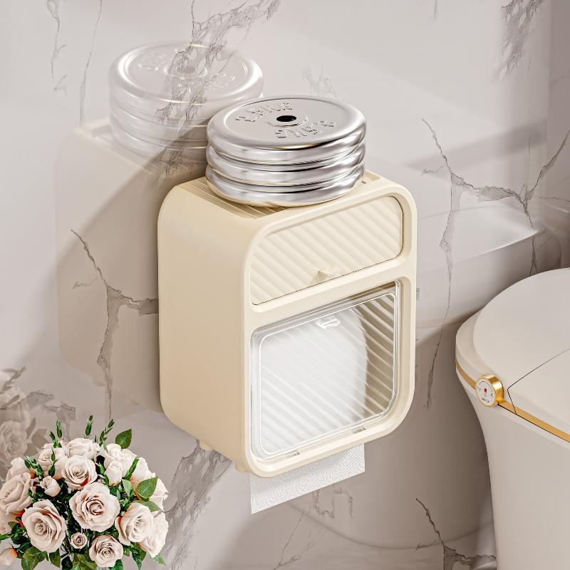 

Настенный держатель для салфеток для ванной комнаты, Не требует сверления, Водонепроницаемая коробка для туалетной бумаги, Стойка для хранения рулонов туалетной бумаги кремовый