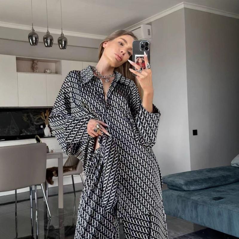 Fashionable Printed Loose and Comfortable European-style Long-sleeved Pants for Summer, Lightweight Set