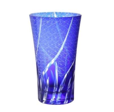 Kiriko Beer Glass 400cc Glass Glass Tumbler Cup Kikutsunagi Beer Glass Dishwasher Safe Cobalt Blue (Blue)