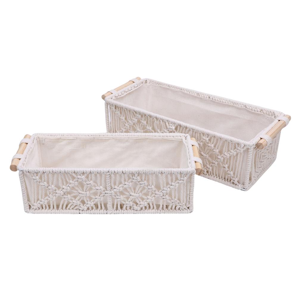 2PCS Bohemian Tassel Storage Baskets Handmade Woven Decorative Countertop Toilet Tank Topper Paper Basket Cabinet