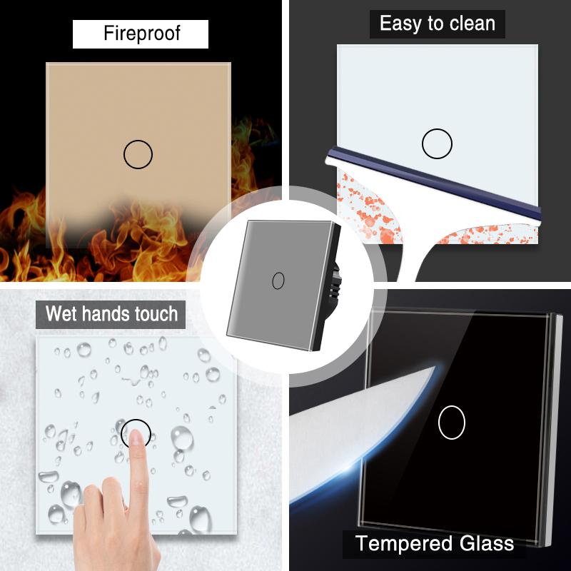 Interruttore a Parete Touch in Vetro Temperato Controllo Filo di Fase Singolo Senza Filo Neutro 1/2/3 Tasti Interruttore Luce per Casa Hotel Fabbrica ODM