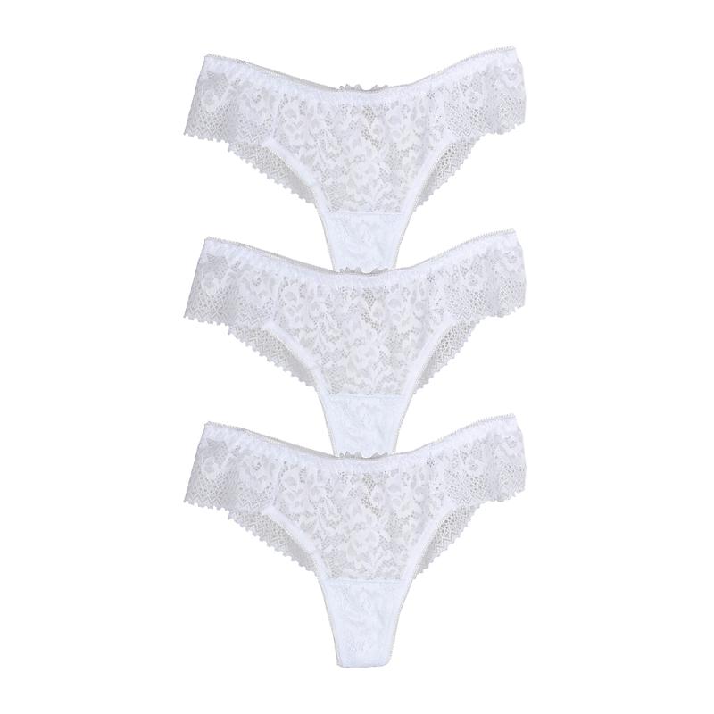 CINOON 3 buc/lot sexy din dantelă solubilă în apă Chiloți pentru femei cu șnururi G cu broderie Tanga cu talie joasă pe jumătate înfășurată în șold Chiloți bikini în formă de T