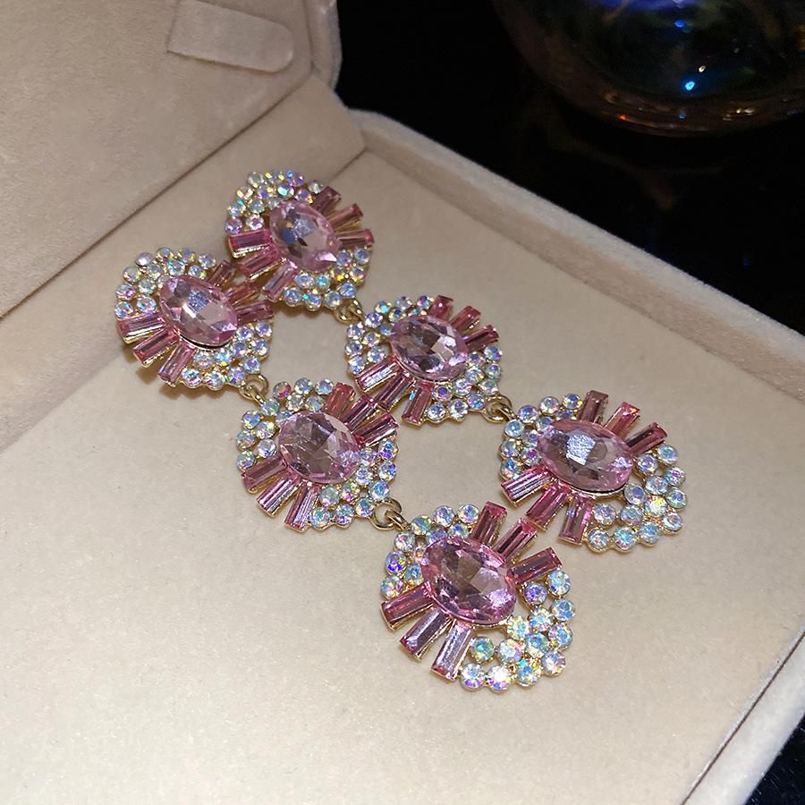 

European and American fashion silver needle diamond-encrusted oval fringed earrings light luxury high-end stud earrings retro temperament earrings