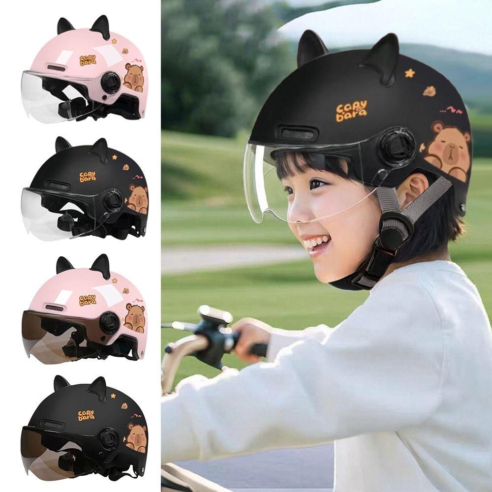 Capybara Sticker Electric Bicycle Helmet Breathable Sunscreen Cycling Helmet Safety with 3D Cat Ears Motorcycle Headgear for