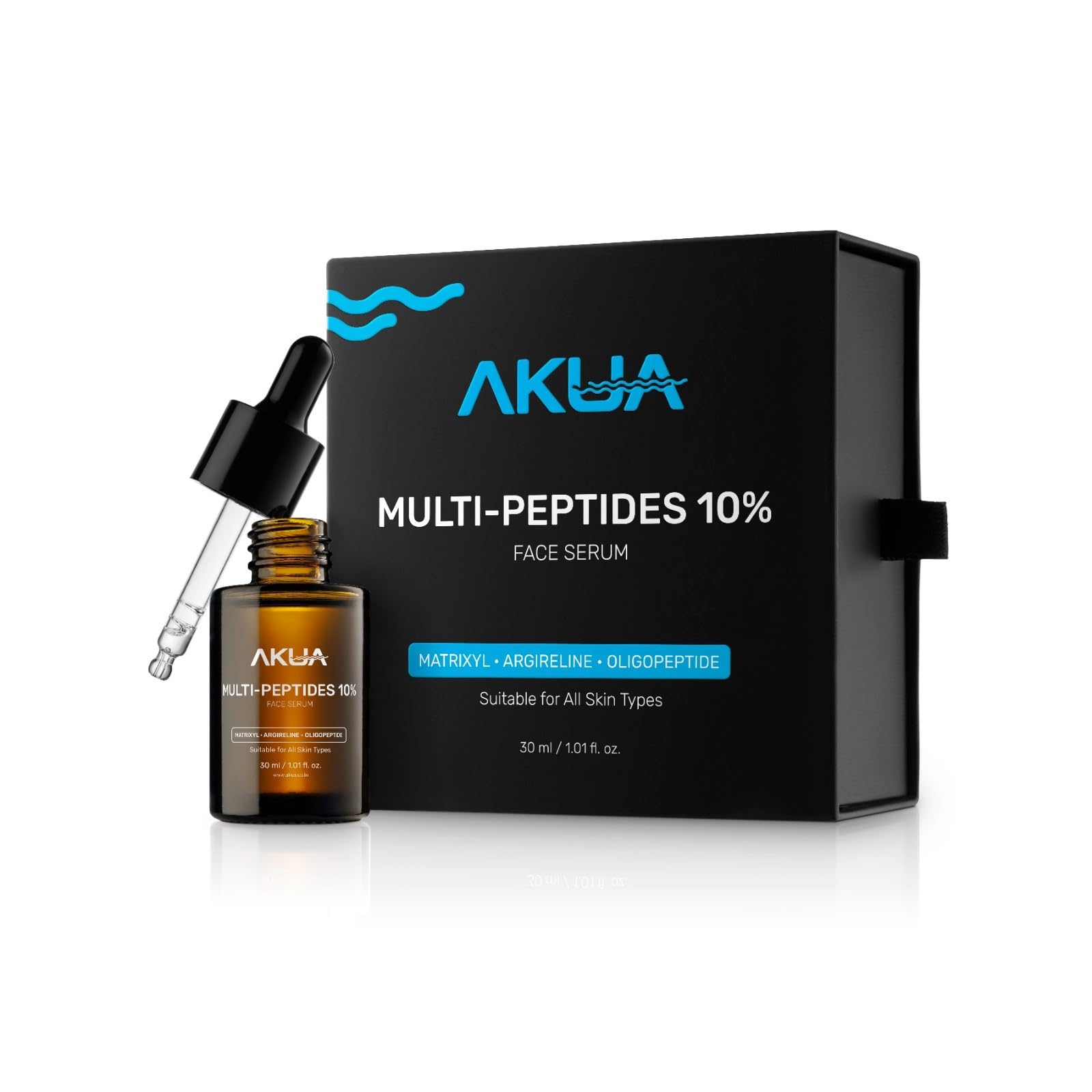 AKUA Мультипептидная сыворотка для лица 10% Уменьшает мелкие морщины и морщины, Осветляет кожу, Подходит для всех типов кожи, Для ежедневного использования (30мл)