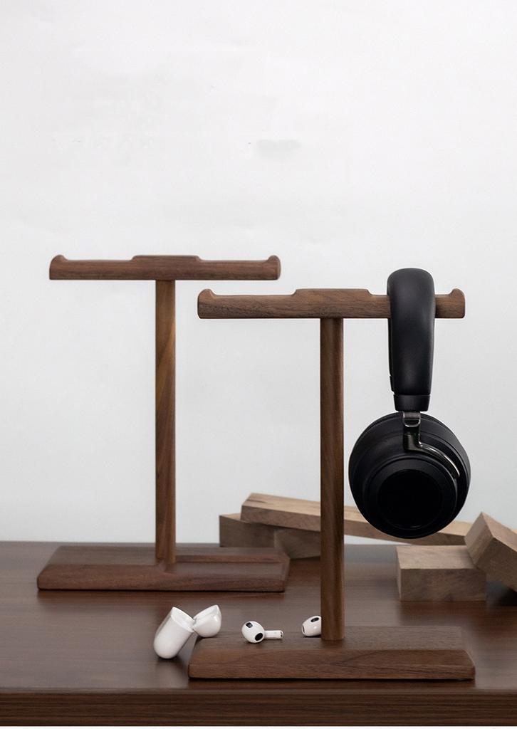 Walnut Wood Headphone Stand with Anti-slip Groove,Universal Desk Holder for Over-ear Gaming Headset,Earbuds Storage Display Rack