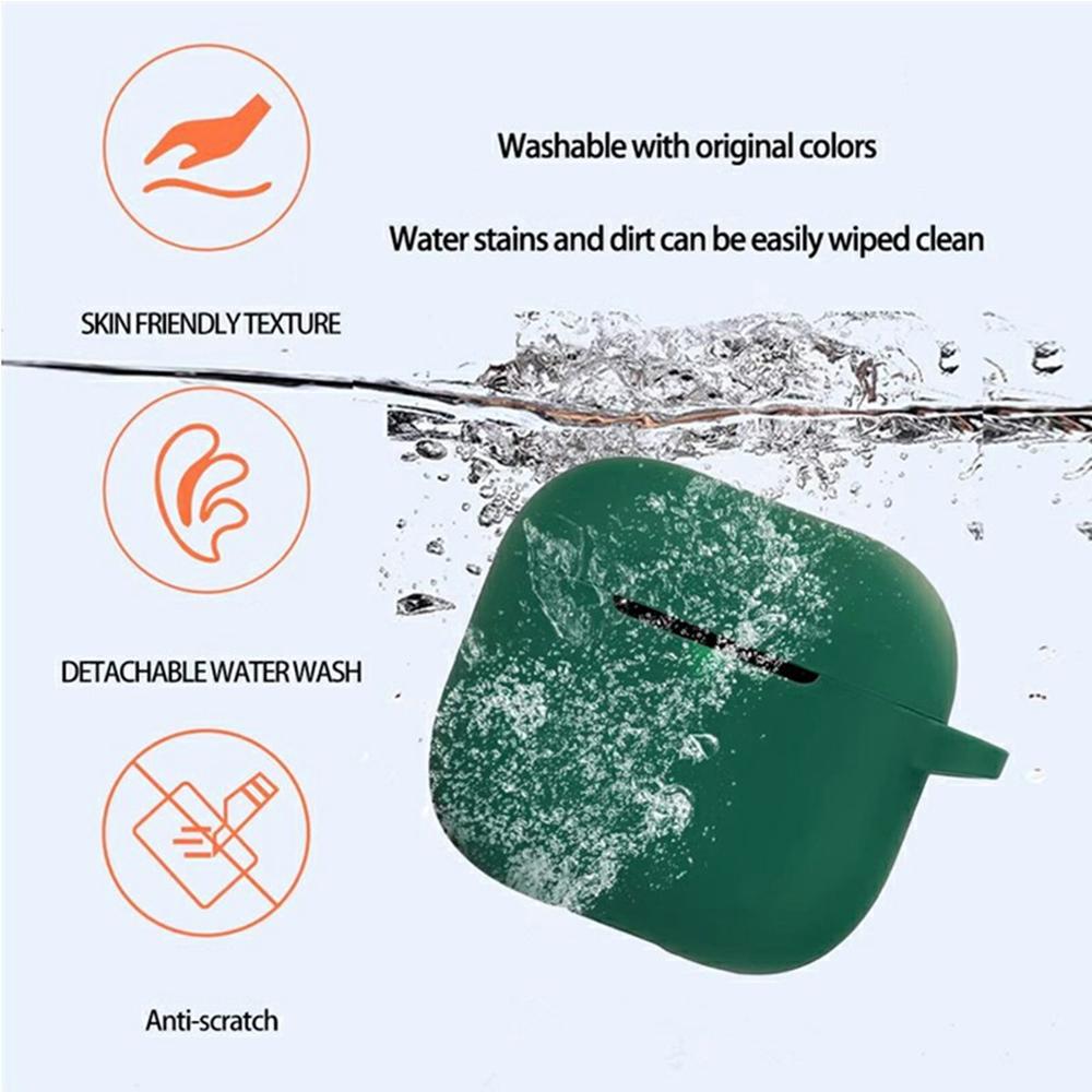 For AirPods 4 Silicone Case Bluetooth-Compatible Earphones Protective Cover with Anti-Lost Buckle + Cleaning Brush