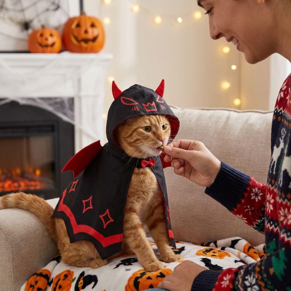 Double Satin Red Wing Devil Pet Cape with Bow Tie Pet Cosplay Cape Festive Party
