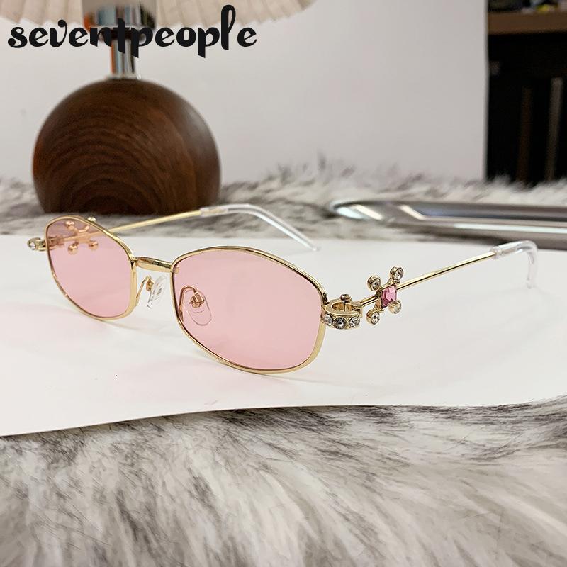 Small Frame Rhinestone Polygon Sunglasses Women  Luxury Brand Fashion Y2K Punk Metal Sun Glasses Retro Prescription Eyewear