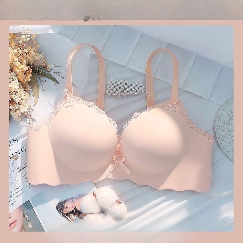 

Женский бесшовный пуш-ап бюстгальтер с кружевной отделкой, без косточек, предотвращающий провисание, цельный, с декоративным бантом, нижнее белье 38/85 розовый
