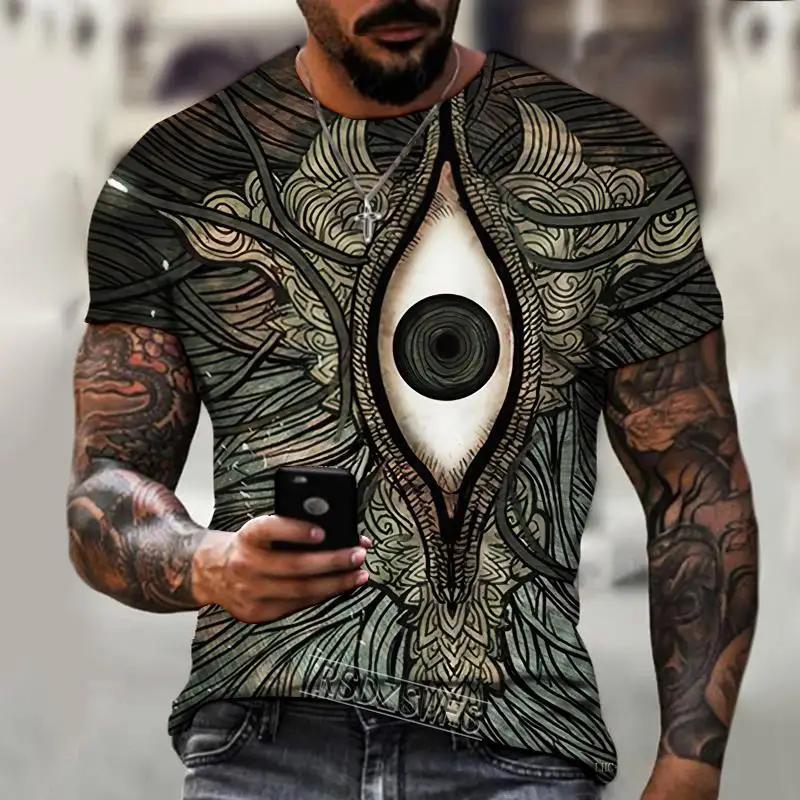 Summer new men's T-shirt 3D printed T-shirt God's Eye mysterious space short sleeved fashion trend plus size top