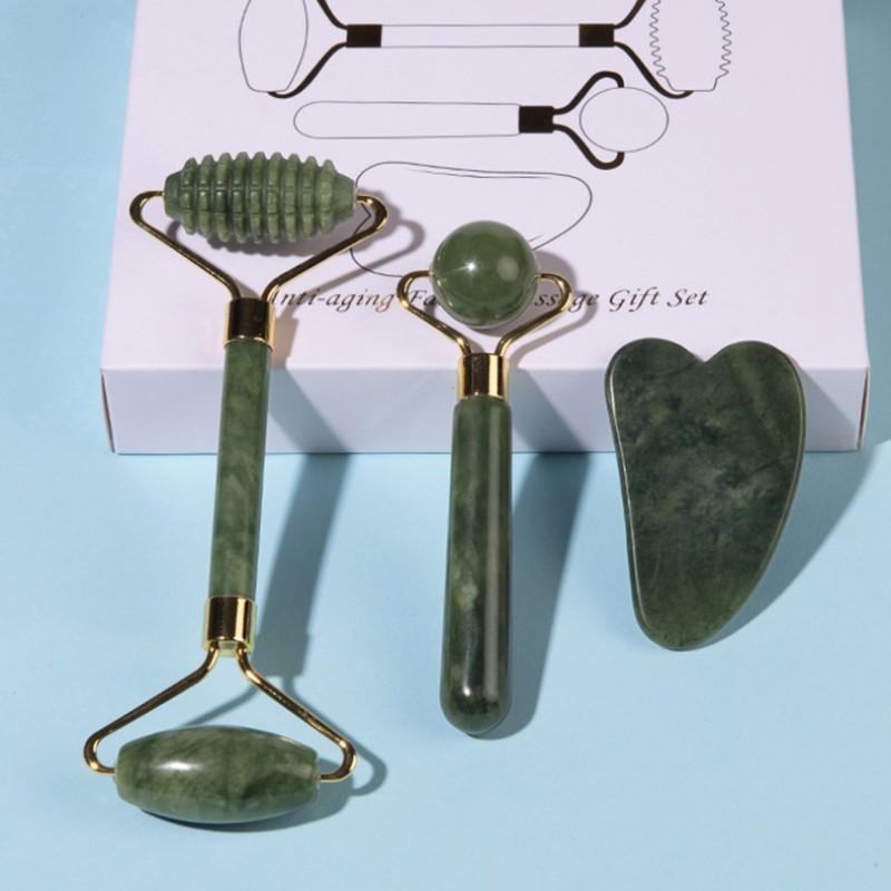 Natural Jade Facial Roller Set With Gua Sha Tool Face Massage Skin Care