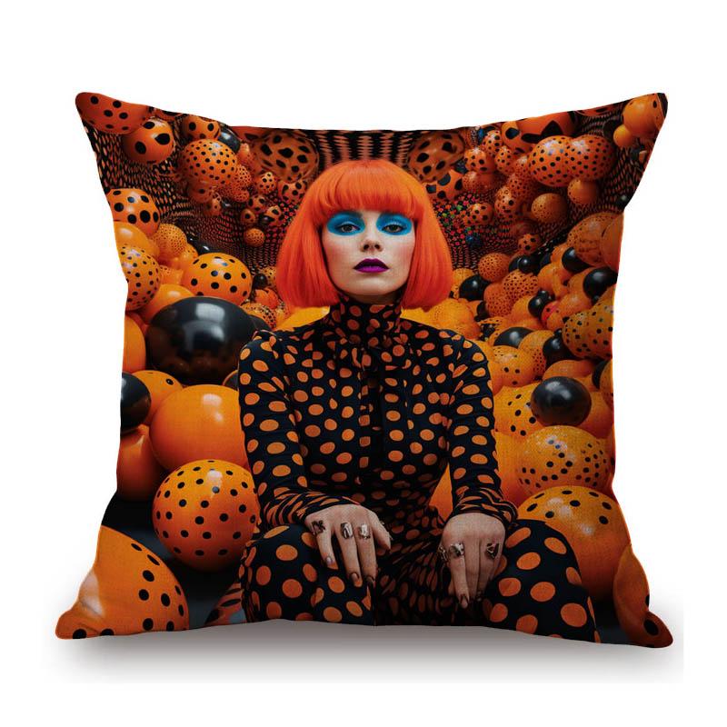 Yayoi Kusama Modern Art Polka Dots Fashion Model Cotton Linen Sofa Throw Pillow Case Pumpkin Art Home Decorative Cushion Cover