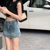 Classic Versatile Retro A-line Skirt Design Sense Double Buckle High Waist Half-body Package Hip Skirt Pants Ladies Summer Fashion Denim Short Skirt