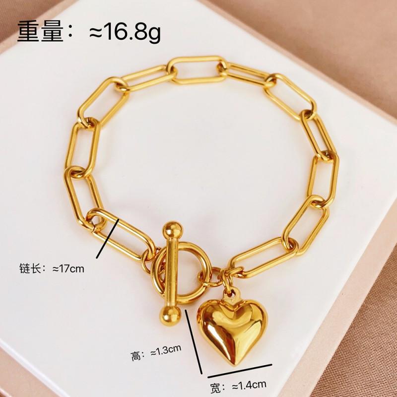 Titanium Steel Heart Charm Bracelet Women Gold Plated Minimalist Geometric Stackable Jewelry