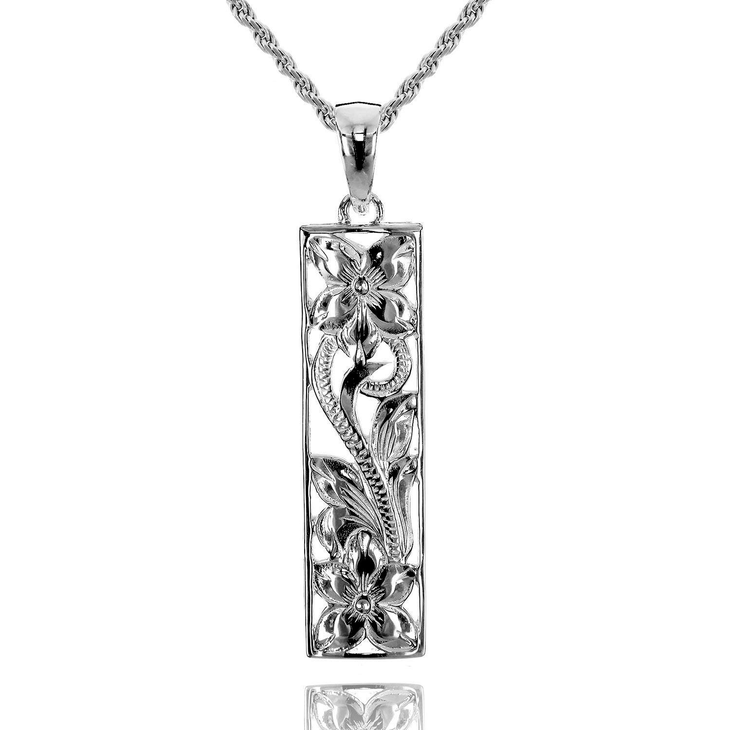 

Leilani Hawaiian Jewelry Scroll Plumeria Openwork Plate Silver Necklace Pendant for Men, 925 Sterling Silver (Includes 55cm Rope Chain)