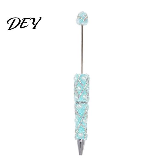 Creative Gift for Women DIY Beadable Pen, Bling Rhinestones And Faux Pearls Beaded Office Desk Accessories Black Ink Ballpoint Pen School Supplies