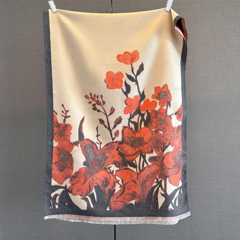 Autumn and Winter Plants, Flowers, Jacquard Scarves, Women's Imitation Cashmere, High-end Warmth, Thickened Versatile Fringed Scarves, Shawls