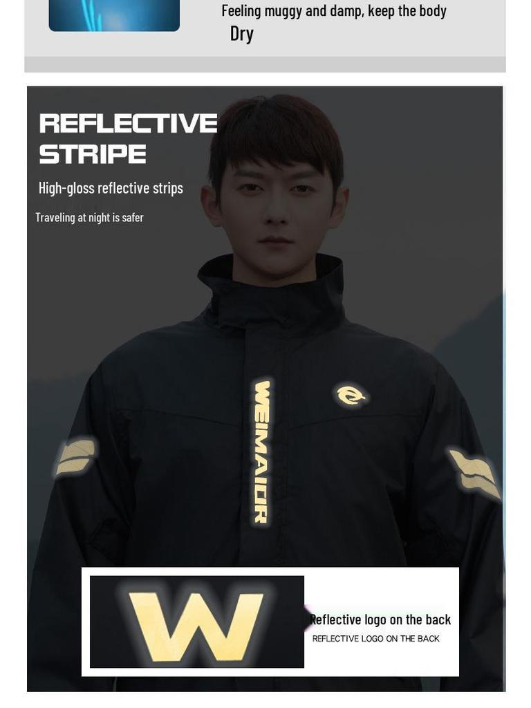 Fato de Chuva Masculino para Motocicleta: Conjunto de Jaqueta e Calça Divididos para Entregadores de Comida, Proteção Contra Tempestades