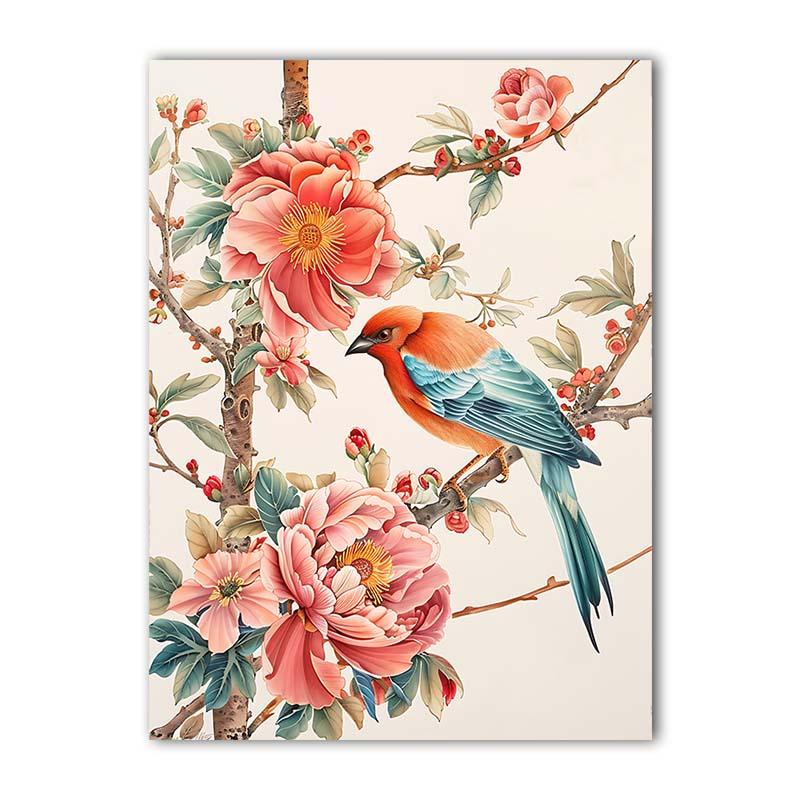 Nordic Wall Art Bird & Flowers Chinese Style Canvas Painting Modern Style Poster Prints Bedroom Living Room Wall Decor