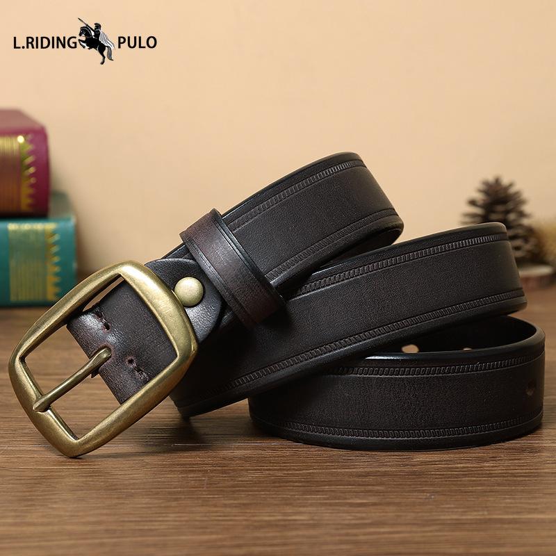 Men's Retro Leather Belt with Genuine Leather Pin Buckle and Top Layer Cowhide Fashionable Korean Style Copper Buckle Trouser Belt