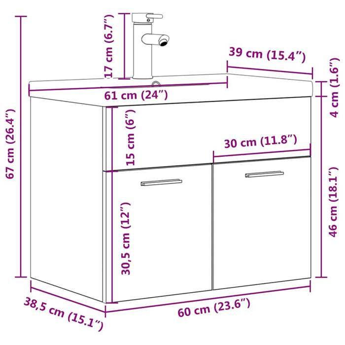 VidaXL Armoire lavabo de salle de bain et vasque et robinet intégrés, placard lavabo de salle de bain, meuble de salle de 3325014