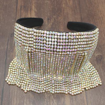 Luxusmode Elegante Braut Haaraccessoires Langer Quasten-Haarreif mit Perlen und Strass für Damen Barock-Stirnbänder