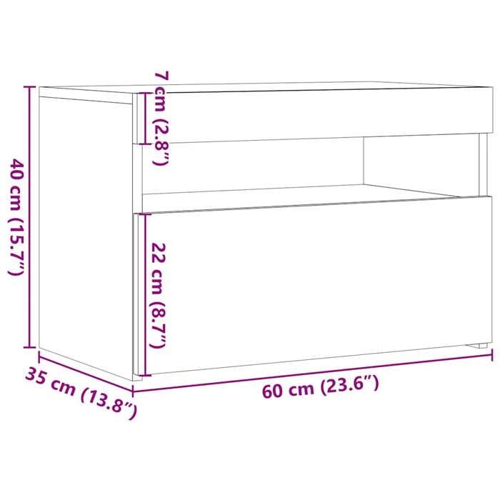 VidaXL Table de chevet avec lumières LED chêne artisanal 60x35x40 cm, table de nuit, table d'appoint pour chambre à coucher, 3329176