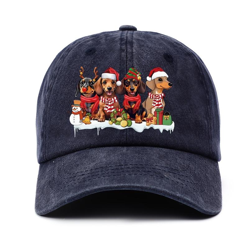 Christmas Dachshund Dogs Print Baseball Cap Adjustable Cotton Casual Snapback Hat for Adults