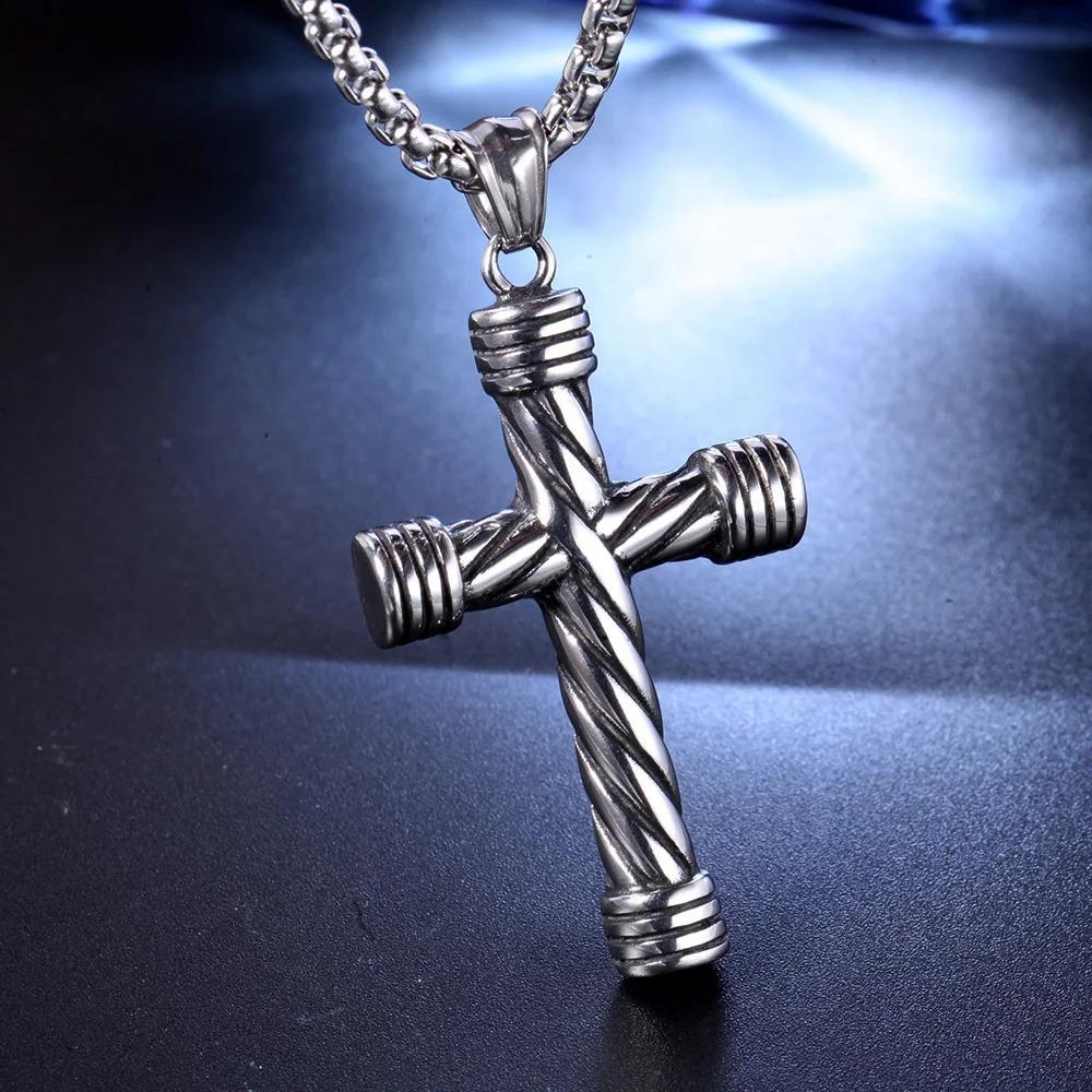 Europe and America Hip-Hop Men's Trendy Stainless Steel Chain Cross Pendant Necklace Punk Rock Style Accessory