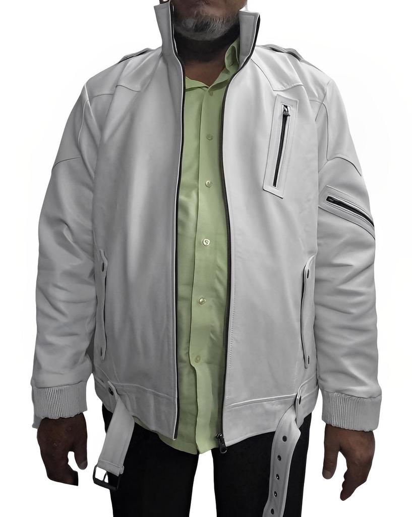 NOORA Men's Real Leather White Jacket ST032