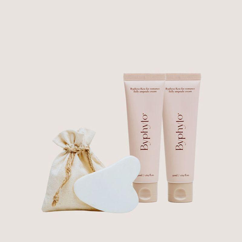BYPHYTO Gua Sha Cream Home Care 3-piece Set (2 Ampoule Creams + 1 Lifting Stone Gua Sha)