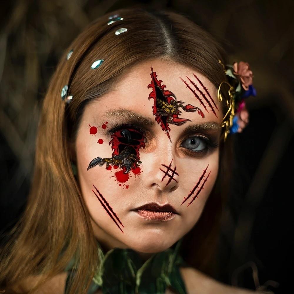 DIY Halloween Tattoo Sticker Scary Bloodiness Temporary Scar Stickers  Haunted House