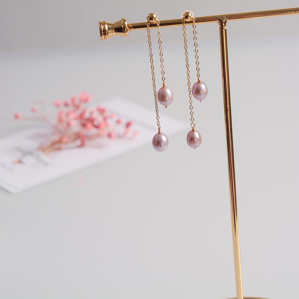 Adjustable Natural Freshwater Purple Water Drop Pearl Stud Earrings Women's S911 Silver Needle Simple Niche Design Fringed Earrings
