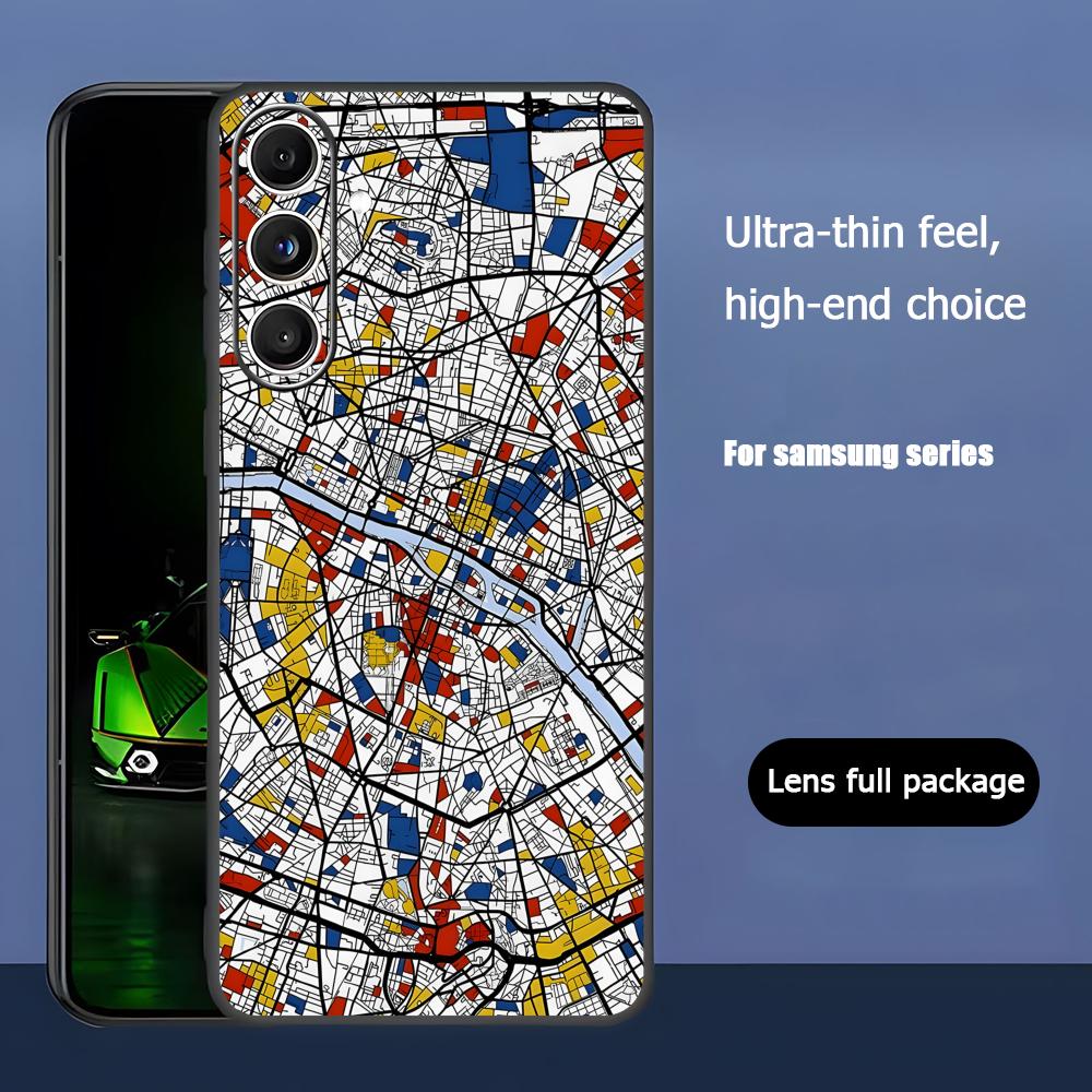 Art Fashion Piet Mondrian Phone Case For Samsung Galaxy S25 S24 S23 S22 S21 S20 Plus Ultra Note20 Soft Black