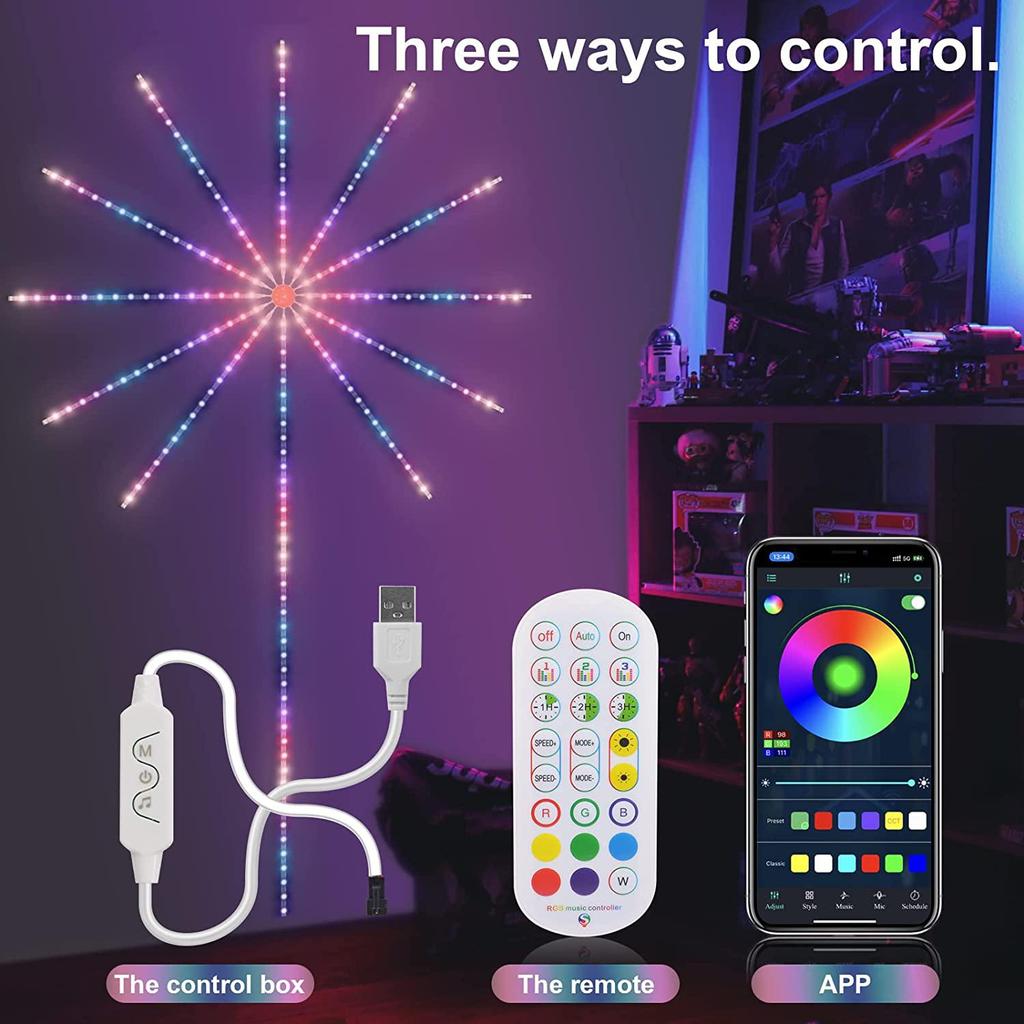 Firework LED Strip Lights Dream Color RGB Changing Music Sound Sync Bluetooth Firework Lights with Remote Control DC 5V USB LED