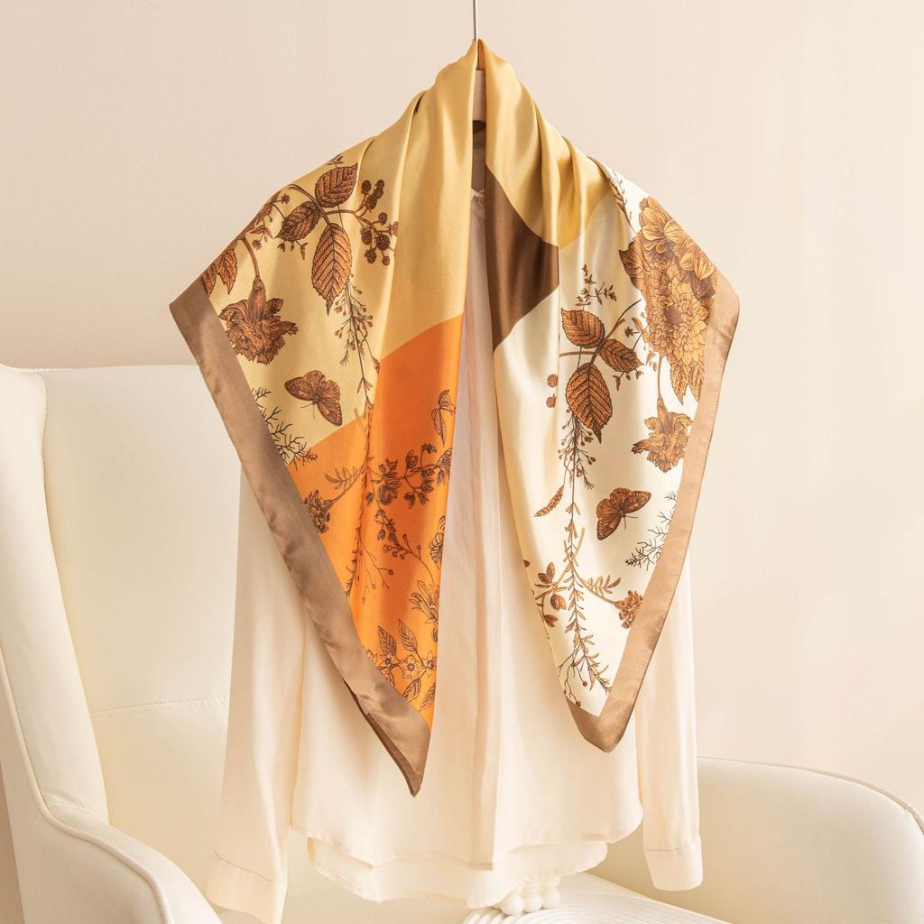 Spring and Summer New Polyester Silk Scarf Square Scarf High-end Simulation Silk Fashion Printed Scarf Women's Bag Small Shawl