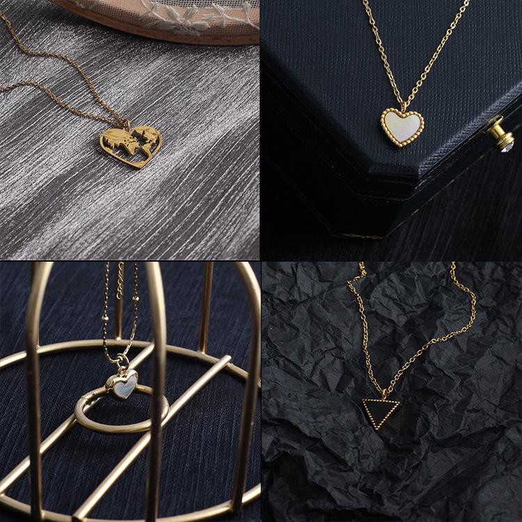 

Gold-Plated Titanium Heart Pendant Necklace with Mother-of-Pearl Design for Women