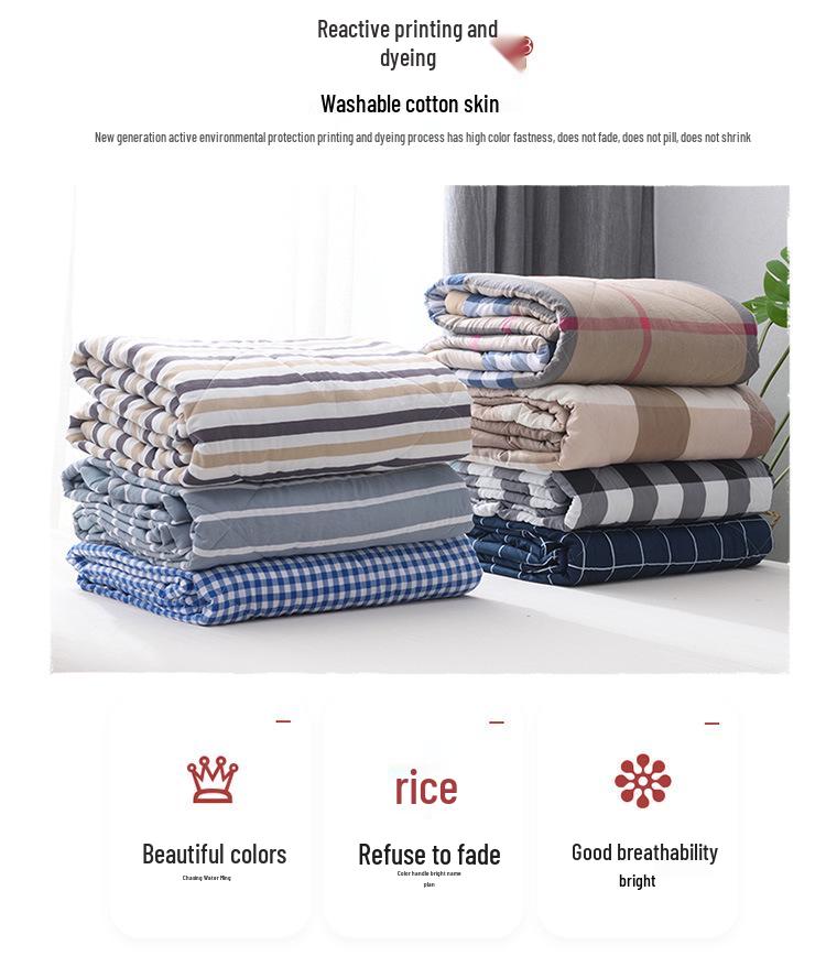 Letnia kołdra z bawełny pranej, Pasek w kratkę w stylu MUJI, Kołdra klimatyzacyjna do akademików, Letnia kołdra na łóżko pojedyncze, Kołdra na prezent