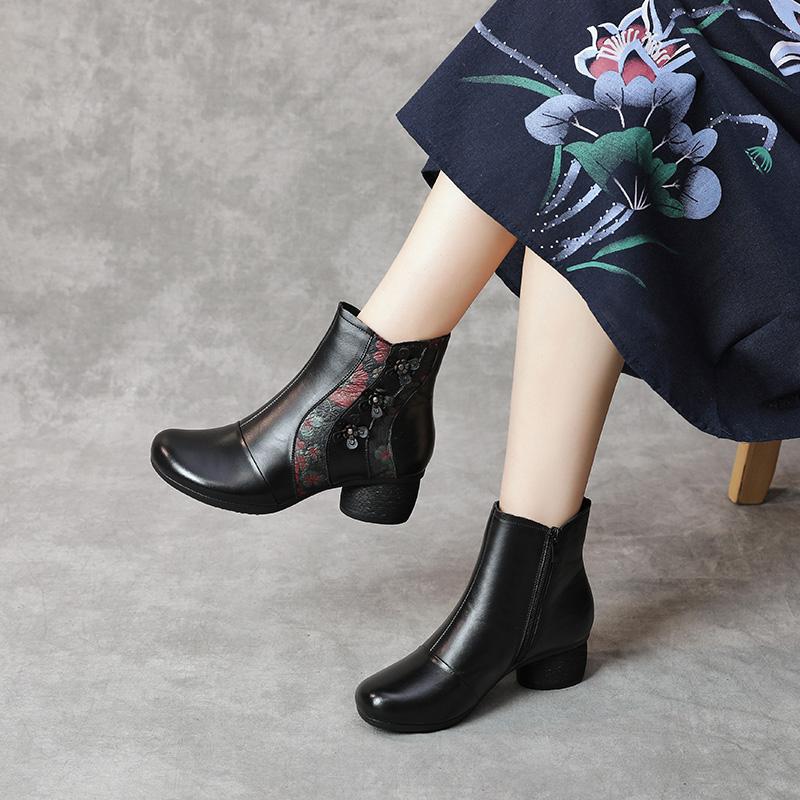 Fashion GKTINOO Winter Genuine Leather High Heels Ankle Boots For Women Warm Boots Side Zipper Soft Comfortable Cow Leather Botas
