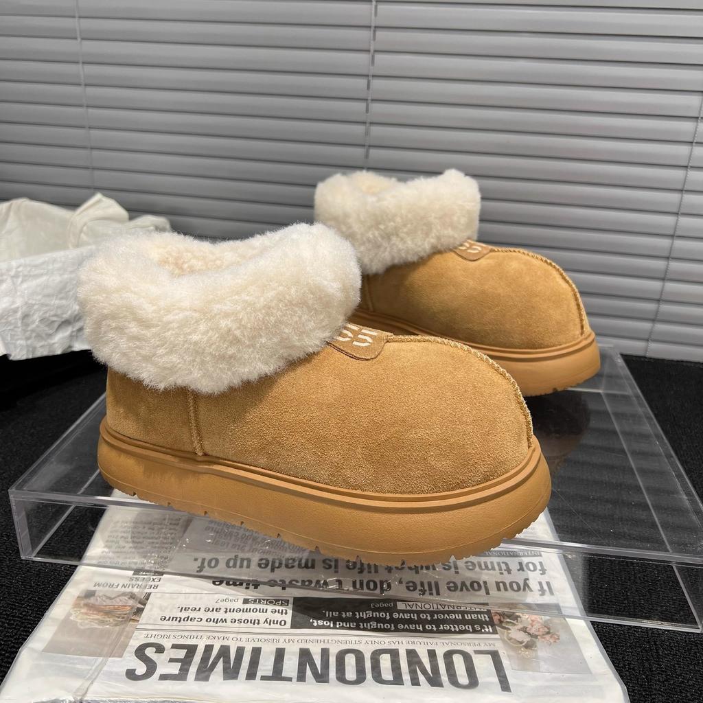 Gu Yunshu Big Mao mouth small man thick-soled snow boots women's 2024 winter new one-pedal warm Mao Mao cotton shoes