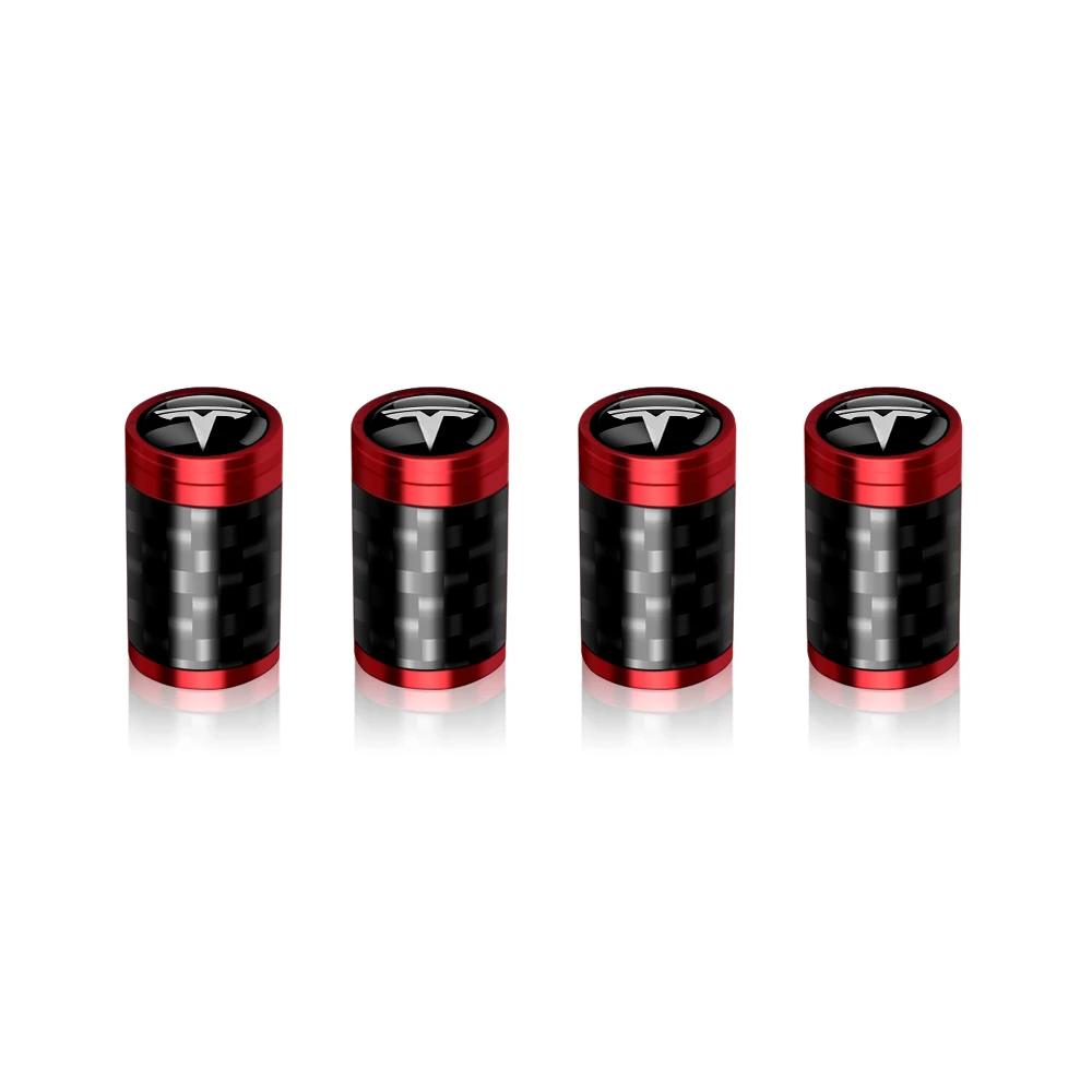 Car Sticker Tesla 4Pcs Car Carbon Fiber Wheel Tire Valve Caps Stem Case For Tesla Model 3 Model S X Roadster SpaceX Cybertruck C